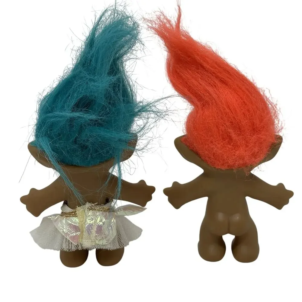 Vintage 4” Gem Bellies Troll Dolls Russ - Orange & Blue Hair